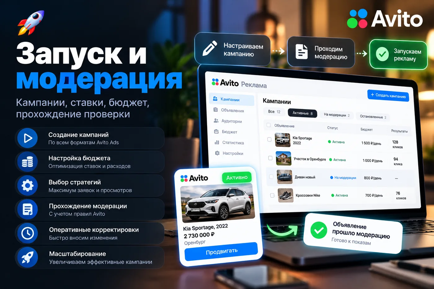 Запуск и модерация кампаний